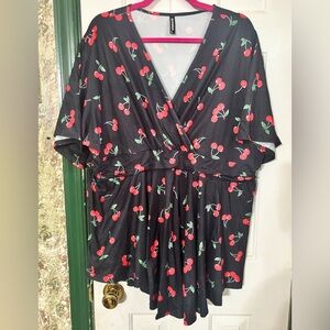 Black Cherry Print Wrap Top